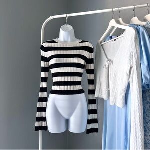 Stripe Ribbed Knit Long Sleeve Top